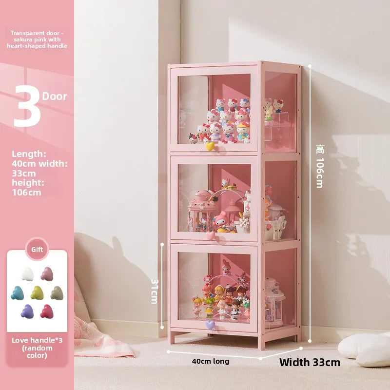 meuble rangement moderne portes transparent rose clair bambou 80cm large