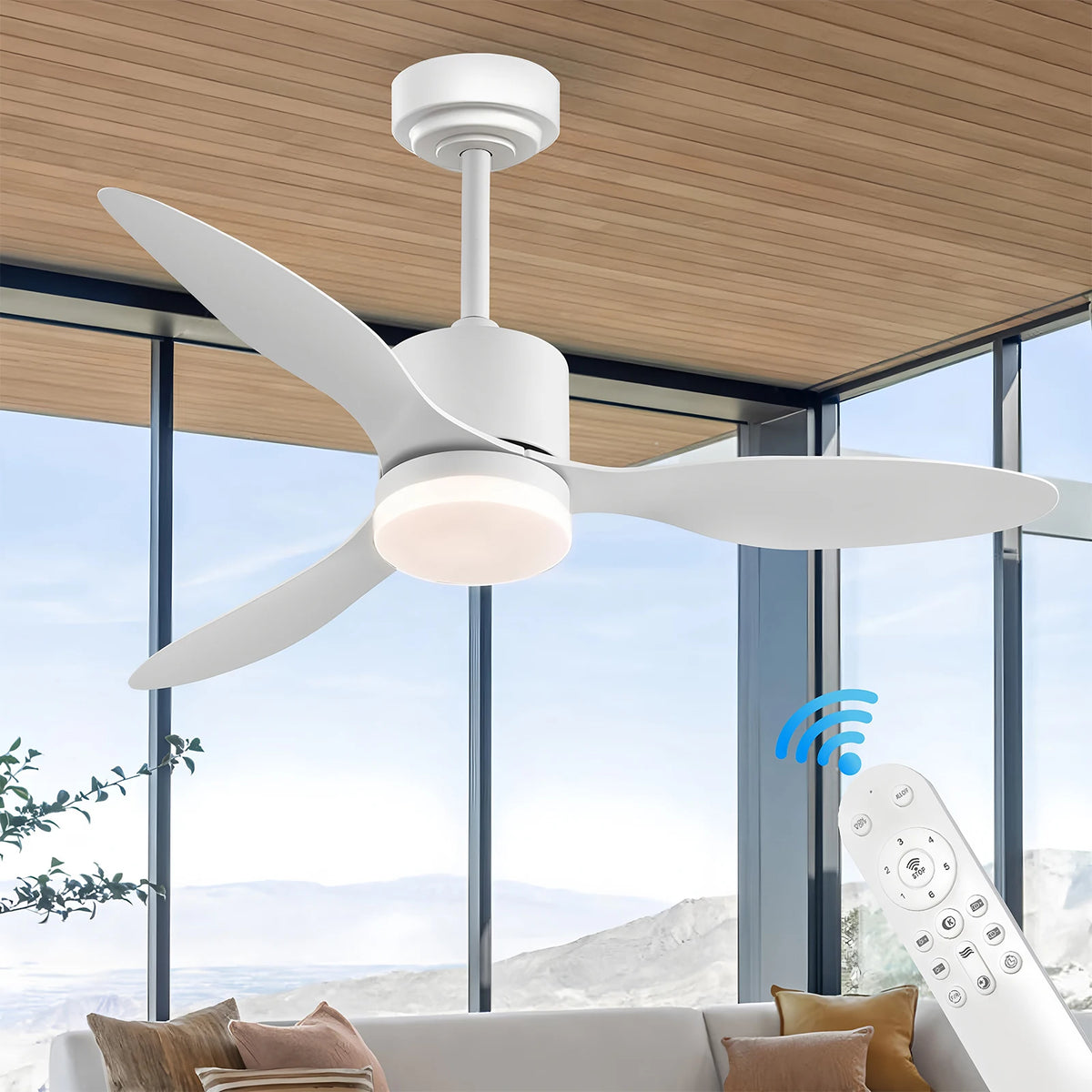 ventilateur moderne blanc led réversible télécommande 52 pouces adjustable silencieux