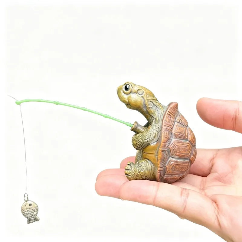 statue tortue pêche résine détaillée marron vert jaune décorative extérieure intérieure ornement jardin maison