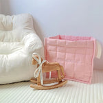 sac rangement coton piqueté moderne doux poignées tissu multicolore beige rose bleuclair jaune blanc