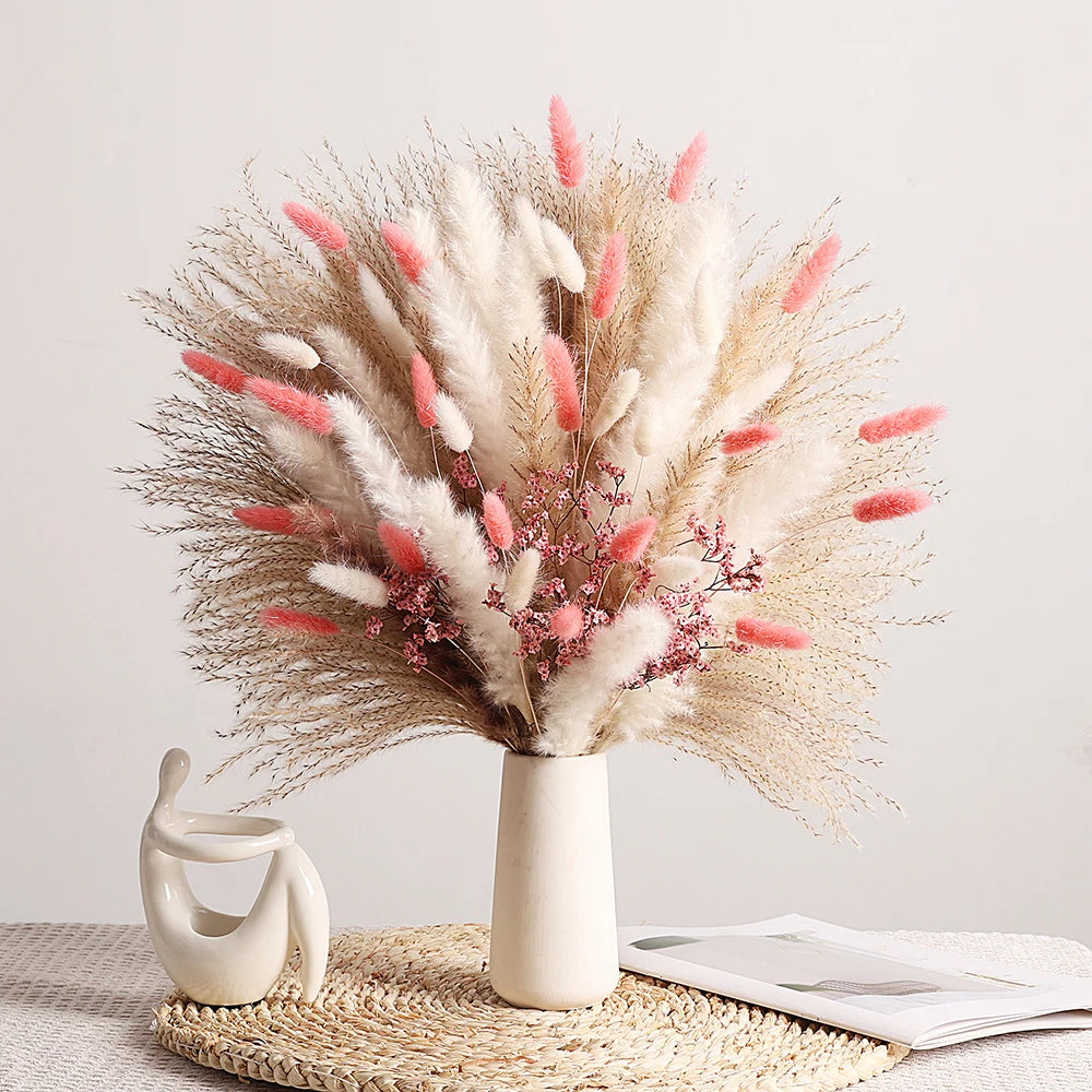 bouquets fleurs séchées pampas rose blanc decoration maison anniversaire mariage rustic naturel