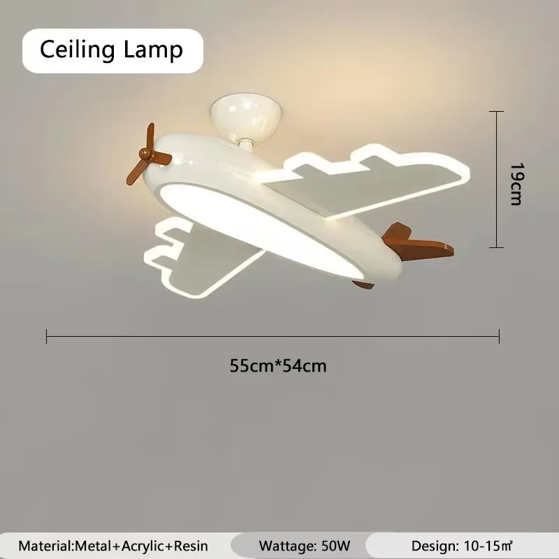 lampe suspendue avion forme moderne enfant blanche brun chaînes led salon chambre