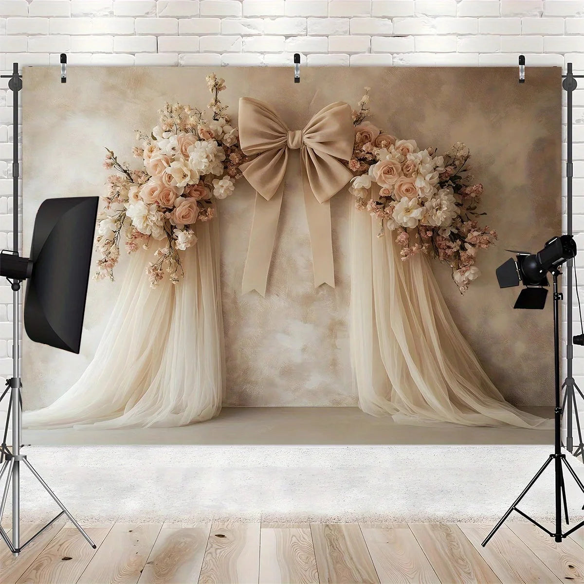 décoration murale fond floral voile semi transparent tissu polyester romantique vintage mariage anniversaire événement
