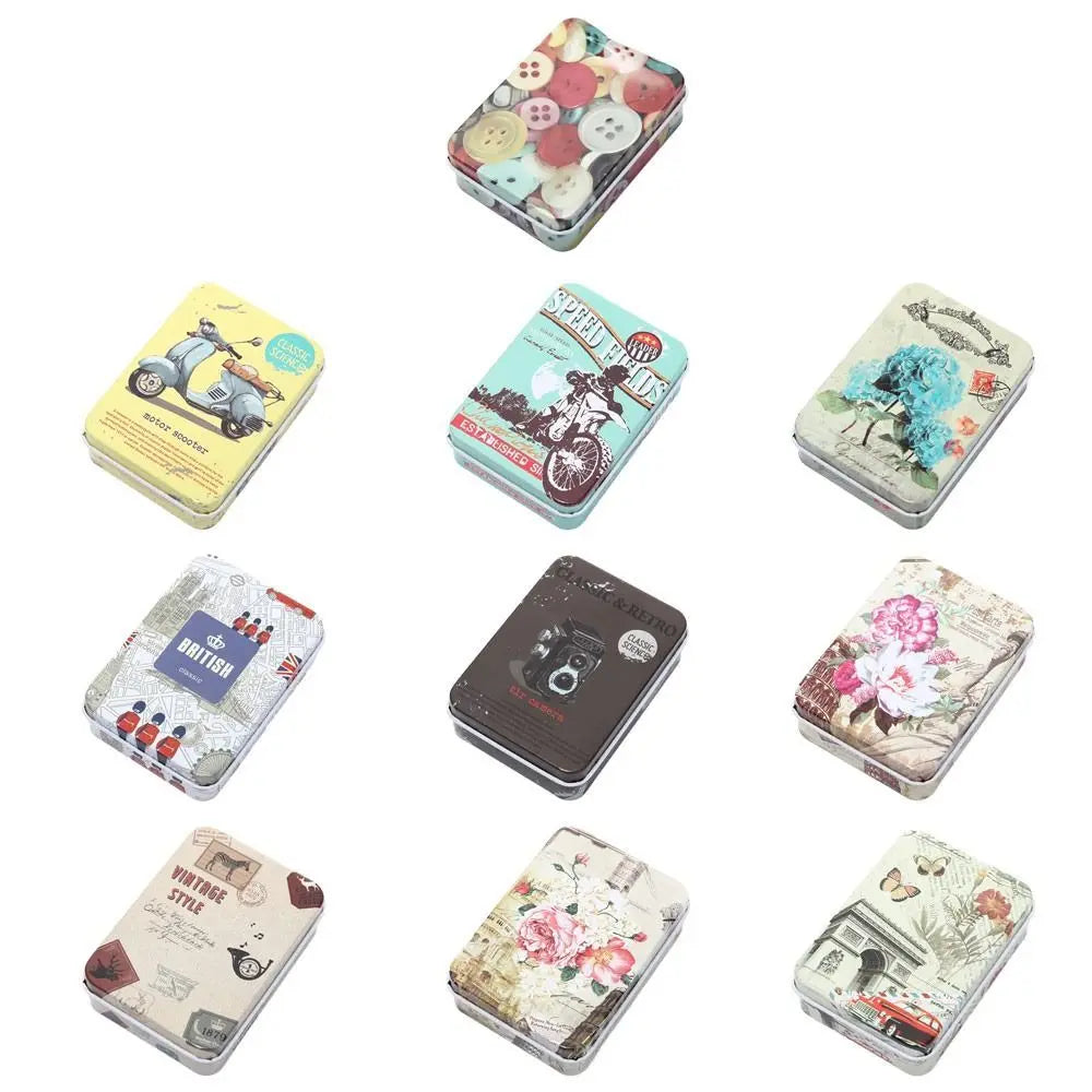 boîtes métalliques multicolores motifs vintage réutilisables rangement accessoires cosmétiques élastiques moderne respectueux environnement