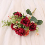 bouquet roses artificielles 30cm soie blanc rose rouge naturel decoration maison vase fleurs intérieur