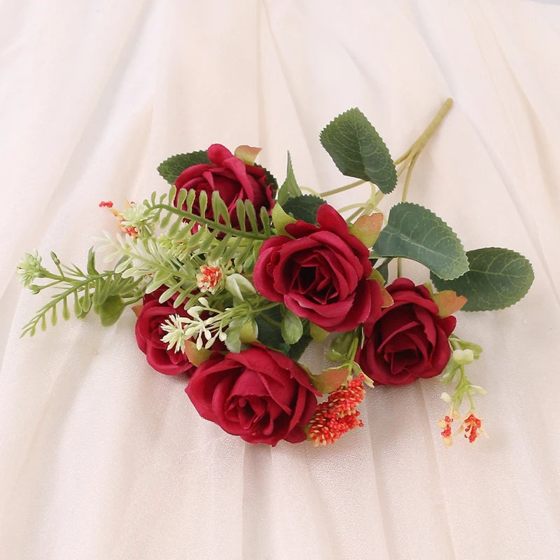 bouquet roses artificielles 30cm soie blanc rose rouge naturel decoration maison vase fleurs intérieur