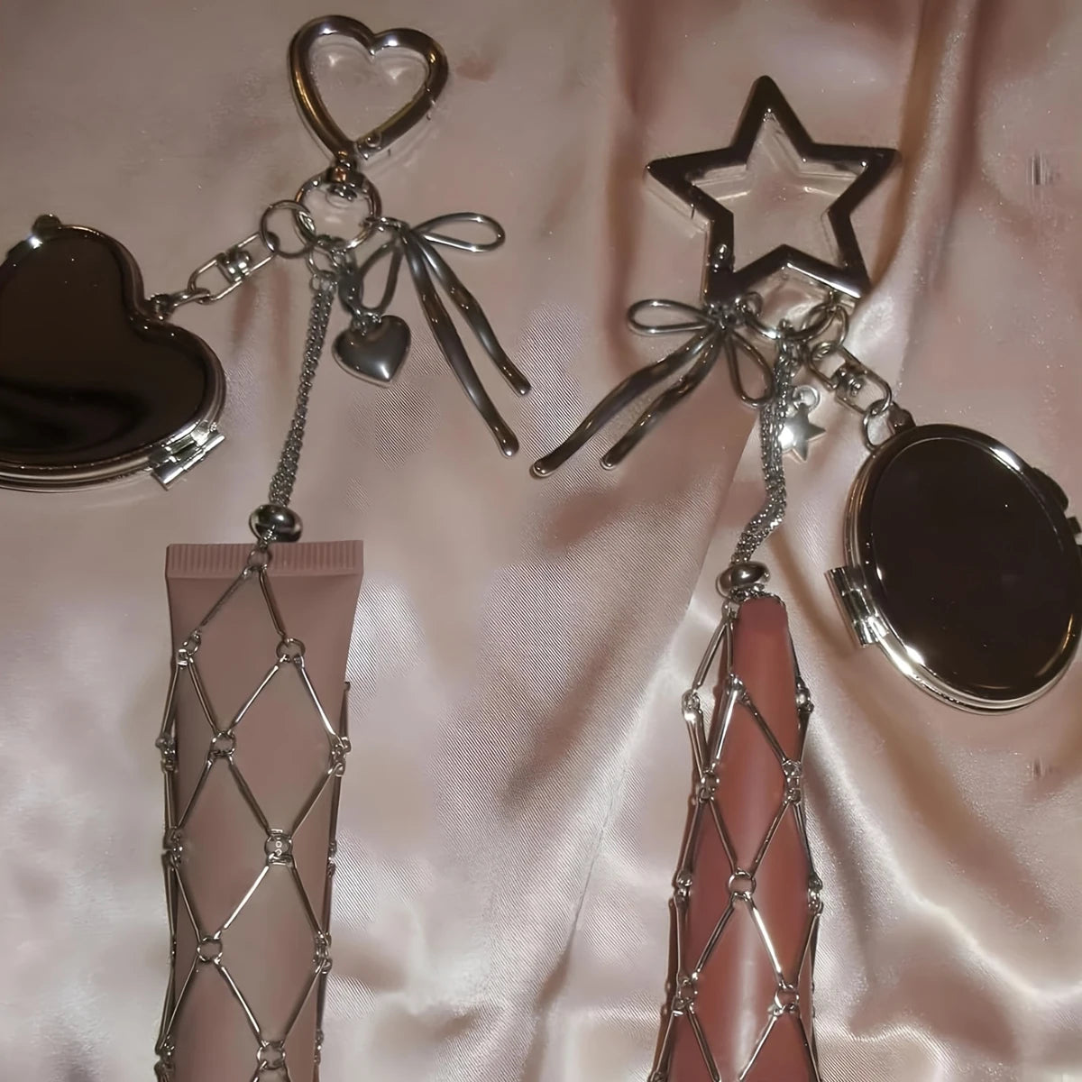 porte clés miroir étoile lèvres maquillage organisateur voyage féminin élégant core argenté rose