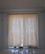 rideaux beiges broderies florales dentelle franges coton pastorales salon chambre semi transparents