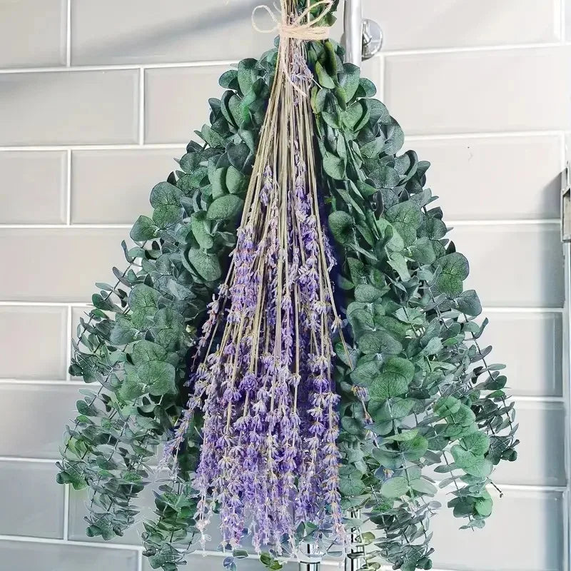 bouquet fleurs séchées naturel eucalyptus lavande vert jaune violet décoration intérieure bohème rustique