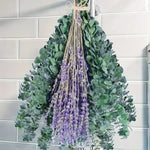 bouquet fleurs séchées naturel eucalyptus lavande vert jaune violet décoration intérieure bohème rustique