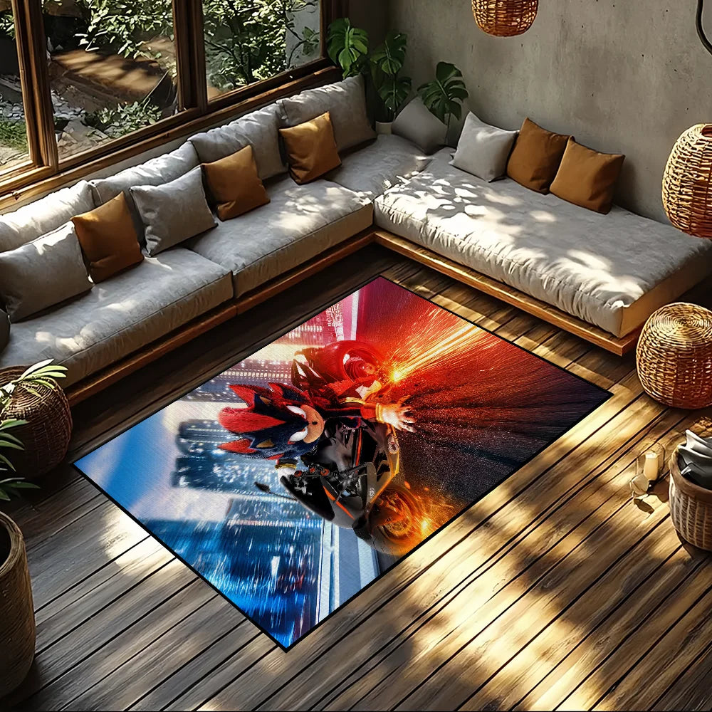 tapis animé personnages moto ville lumière effet moderne rouge noir bleu orange blanc