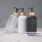 flacon savon liquide noir blanc vert rayures moderne élégant pompe pression bouchons bois 500ml