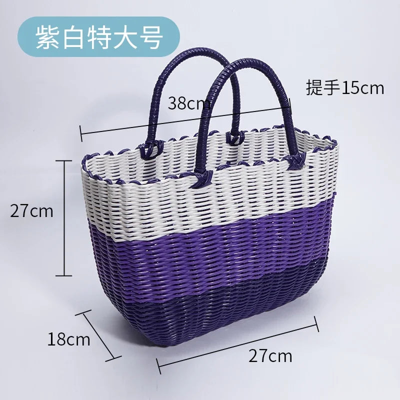panier rangement sac main tressé rose opaque casual