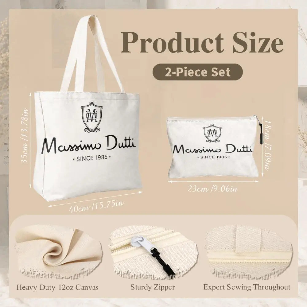 sac main toile blanche pochette logo poignées détachables fermeture éclair