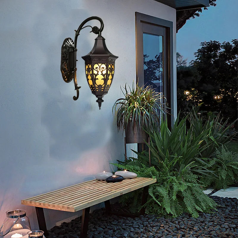 lampe murale classique ornée motifs floraux fixation noir ip65 ledextérieur résistante mưa