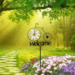 décoration extérieure bienvenue vélo noir blanc fleurs artisanal métal piquet fixé maison jardin entrée