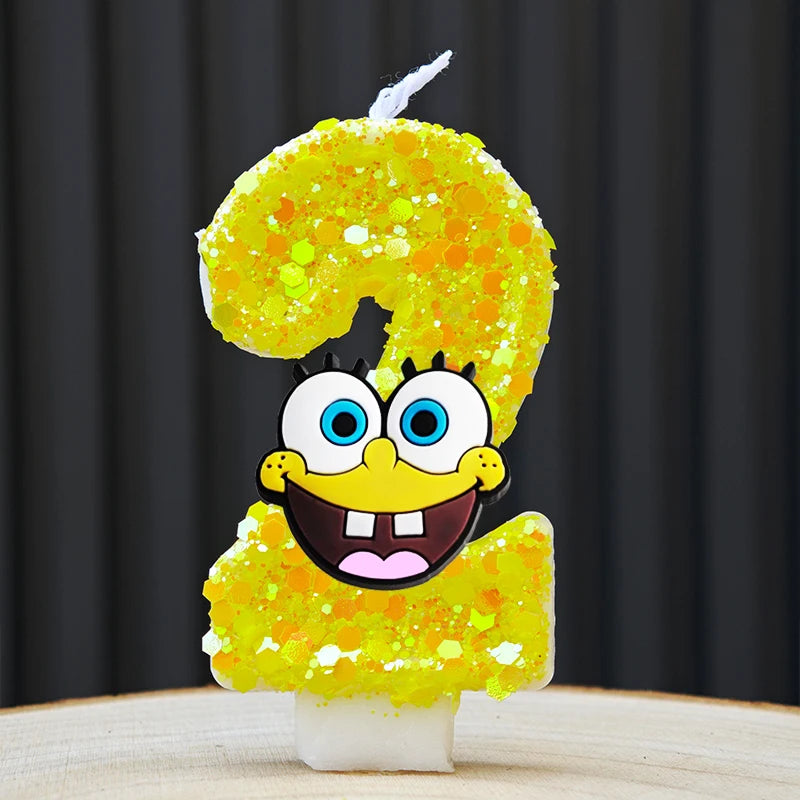 bougies forme chiffres spongebob patrick star anniversaire enfant decoration theme cartoon jaune orange blanc