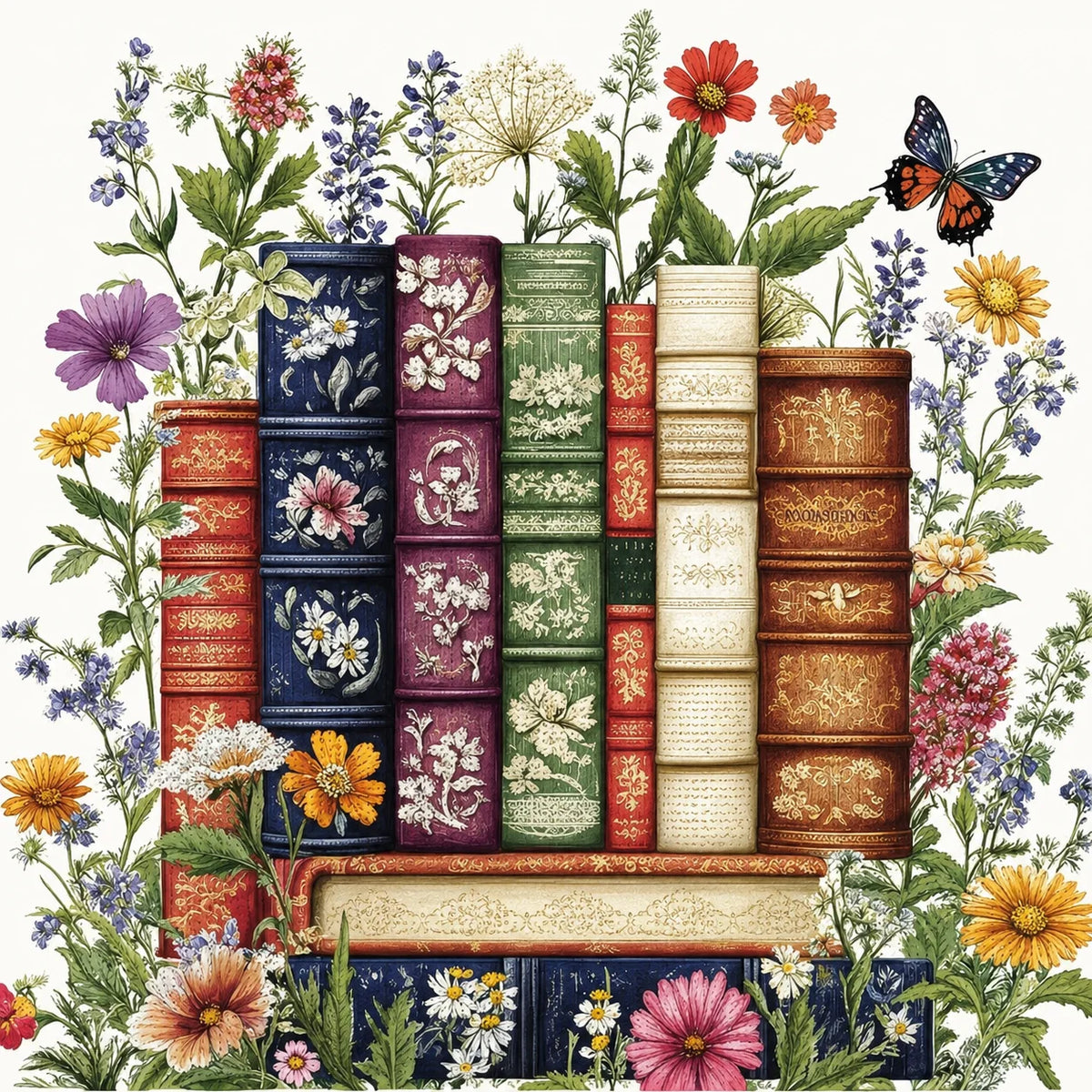 kit broderie personnalisable fleurs livres papillons tissu aida multicolore instructions outils fil aiguille ciseaux