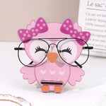 présentoir lunettes forme chouette kawaii rose marron bois décoratif maison plumes nœuds mignon