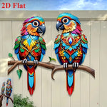 décoration murale oiseau métal bleu vert rouge ornements floraux artisanal patio jardin salon chambre