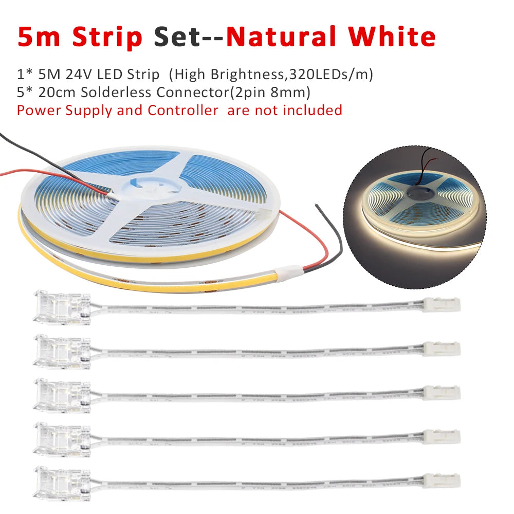 bande led cob 24v blanc chaud naturel froid 3000k 4000k 6000k moderne automatique capteur