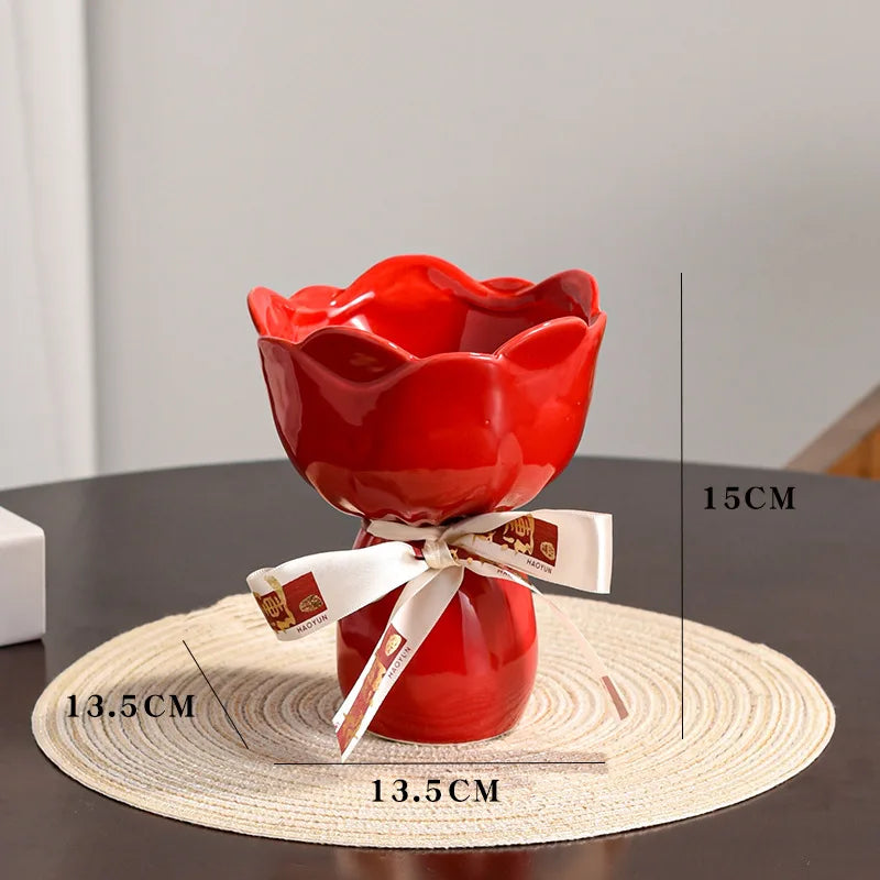 vase floral vintage élégant petite décoration maison moderne rose rouge noir blanc