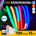 Ruban LED connecté RGBIC COB WiFi 24V adressable bleu