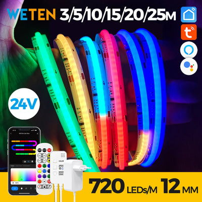 Ruban LED connecté RGBIC COB WiFi 24V adressable bleu