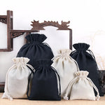 sacs rangement réutilisables toile coton cordon anti poussière blanc noir