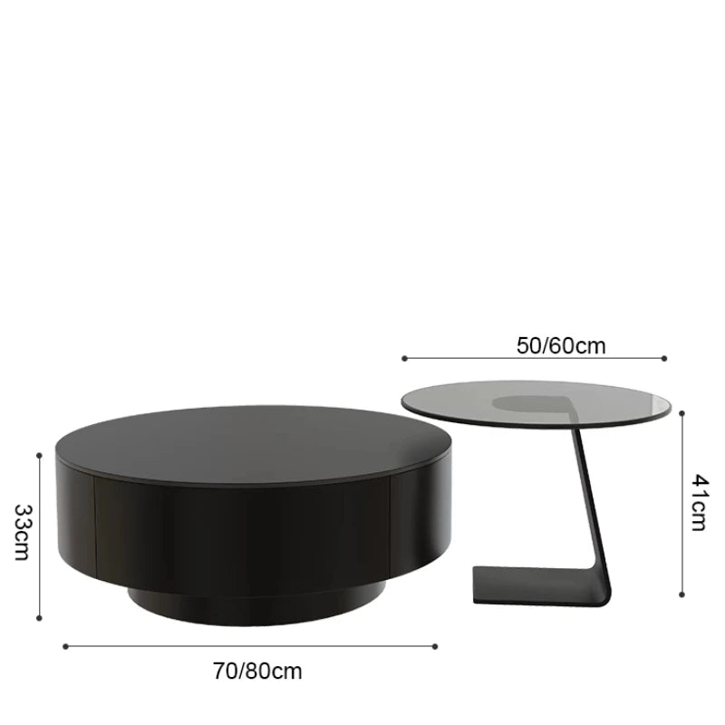 table basse moderne bois noir plateau amovible tiroir 70cm large 50cm profonde