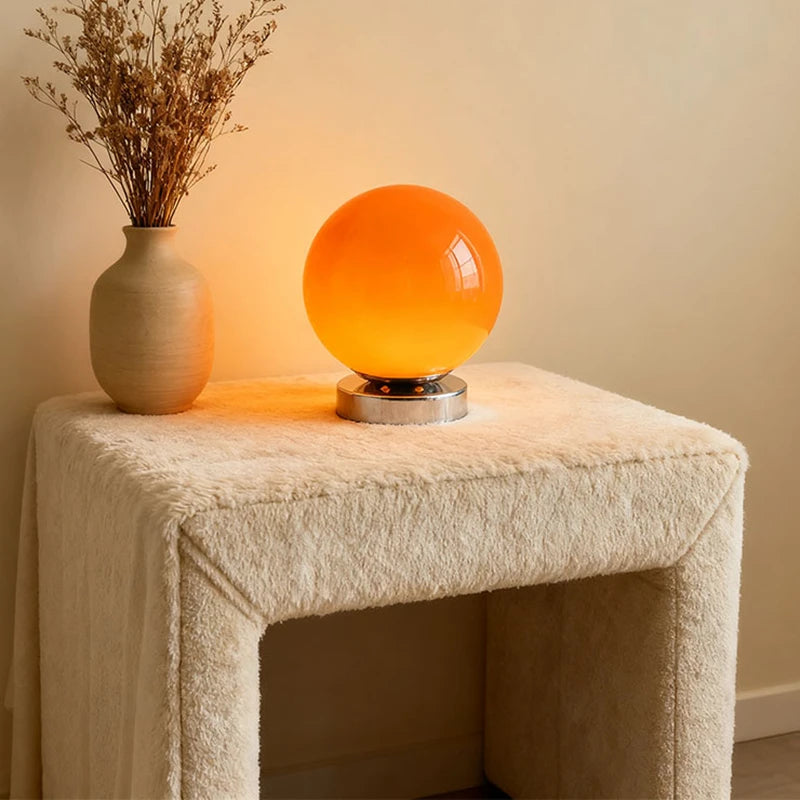 lampe table sphère verre blanc orange moderne décoration chambre table nuit lumière douce trois