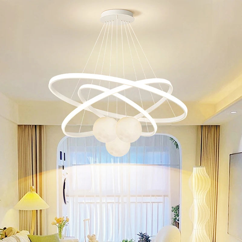 suspension lumineuse moderne blanc boules circulaires aluminium intérieur chambre salon