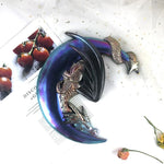 sculpture dragon bleu iridescent métallique fantaisie 10x10cm décoration murale brillante