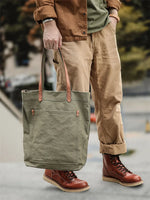sac main vert olive toile douce fermeture éclair casual unisexe polyvalent texture tissée casual