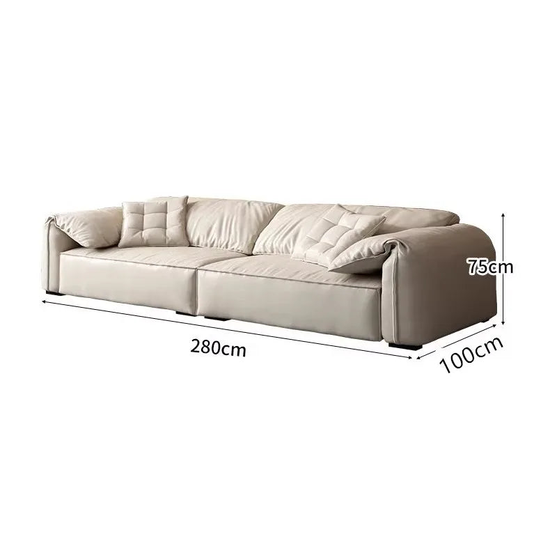 canapé moderne bois scandinave beige coussins dimension 280cm 100cm 75cm