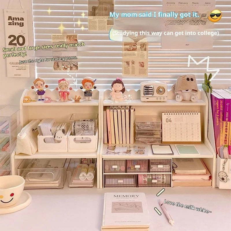 rangements kawaii blanc rose gris vert tiroirs transparents figurines décoratives minimaliste