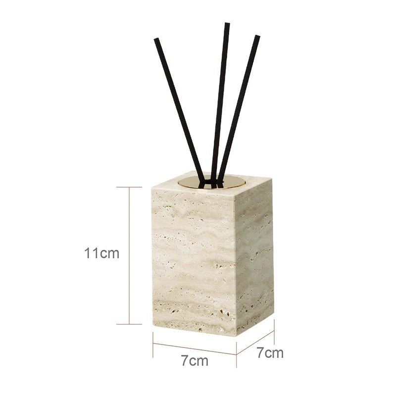 ensemble accessoires salle bain travertin beige distributeur savon plateau pot coton diffuseur moderne