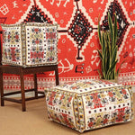 coussin sol orange bleu ethnique motifs floraux traditionnels carreaux coton polyester