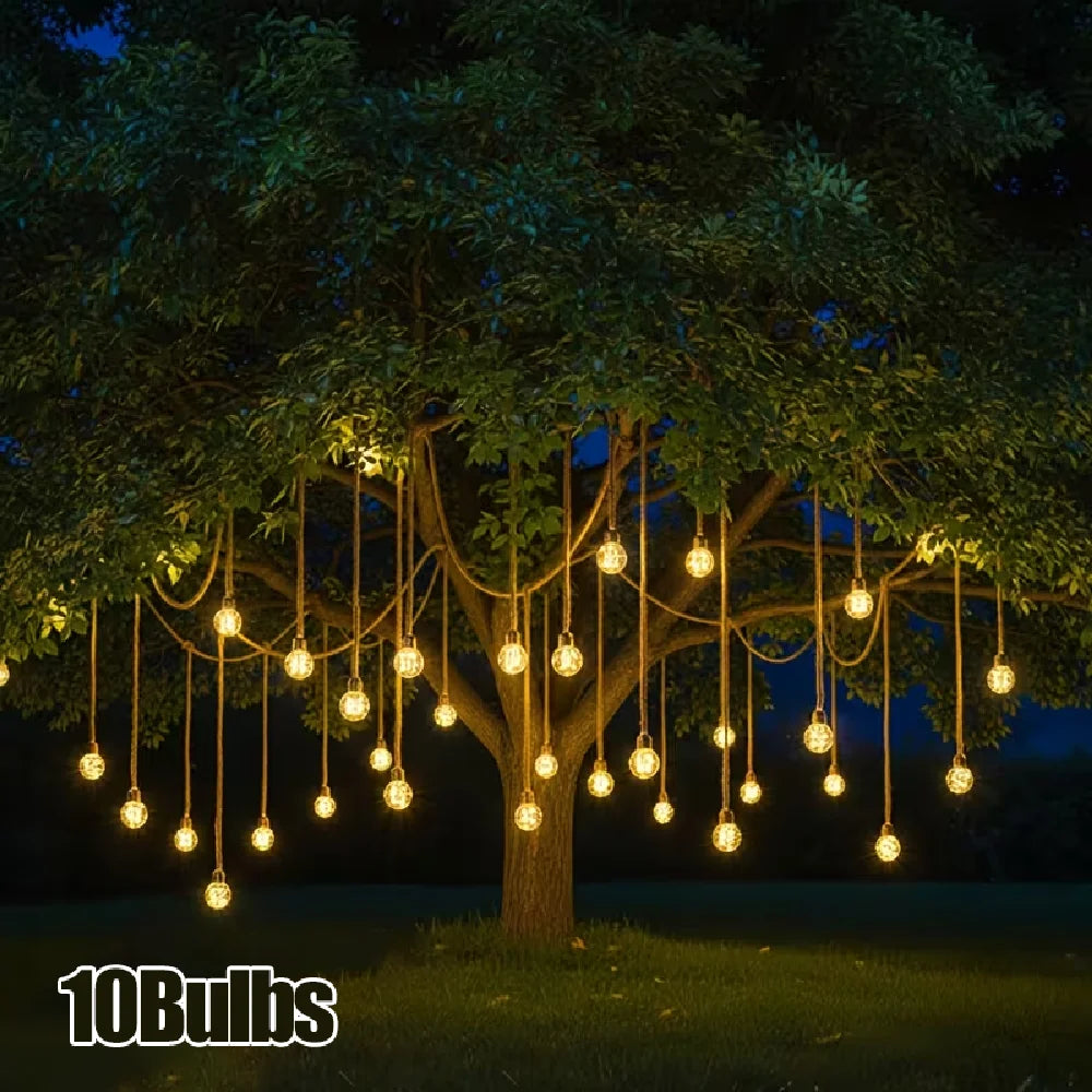 guirlande lumineuse solaire extérieure 20 ampoules led filament doré vintage transparent ip44 autonomie modes