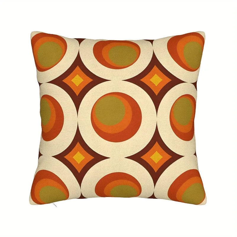 housse coussin géométrique rétro multicolore orange vert marron 45x45cm décorative chambre salon voiture