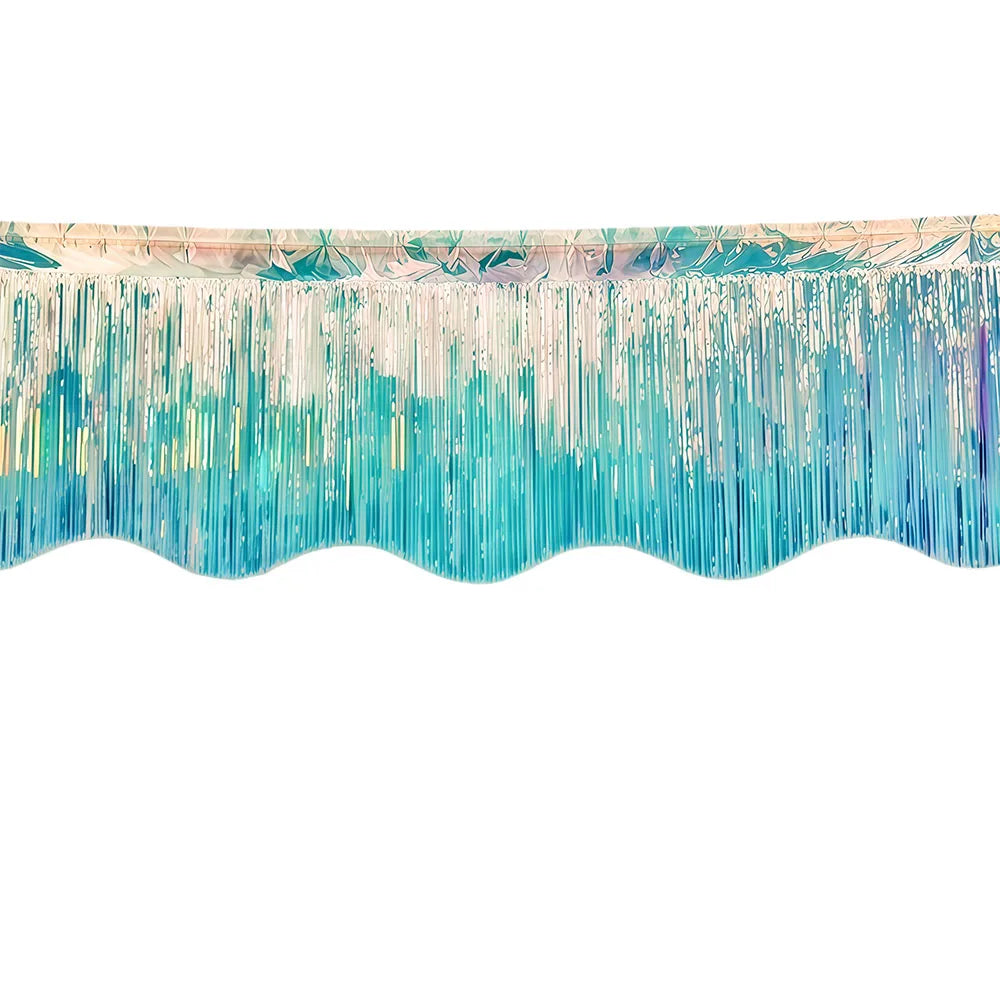 rideau festif iridescent bleu vert argent moderne mariage anniversaire ondulé 300cm 380cm