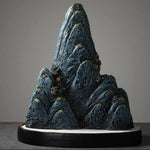 ornements résine bleu doré relief rocher artisanal moderne sculpture base noire dorée