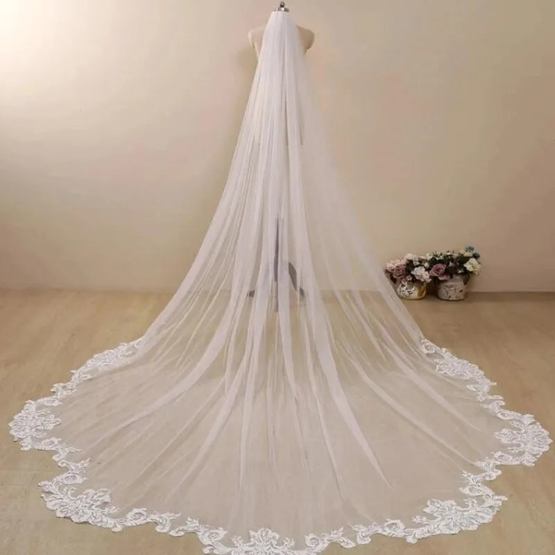 voile mariée blanc broderie florale classique clips cheveux translucide monocouche dentelle polyester adult