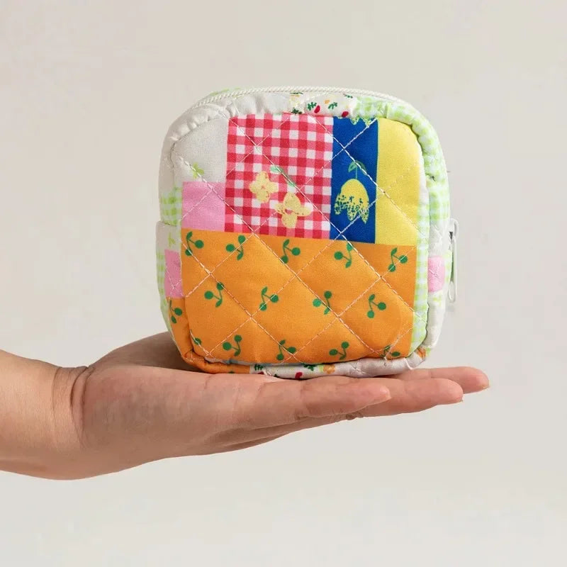 sacs cosmétiques toile jaune vert bleu blanc rose patchwork pois fleurs vintage zip