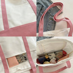 sac main toile beige uni casual bandoulière poches réutilisable grande capacité