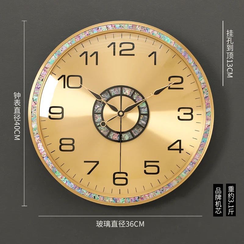 horloge murale moderne or blanc cadran marbré aiguille salon étude