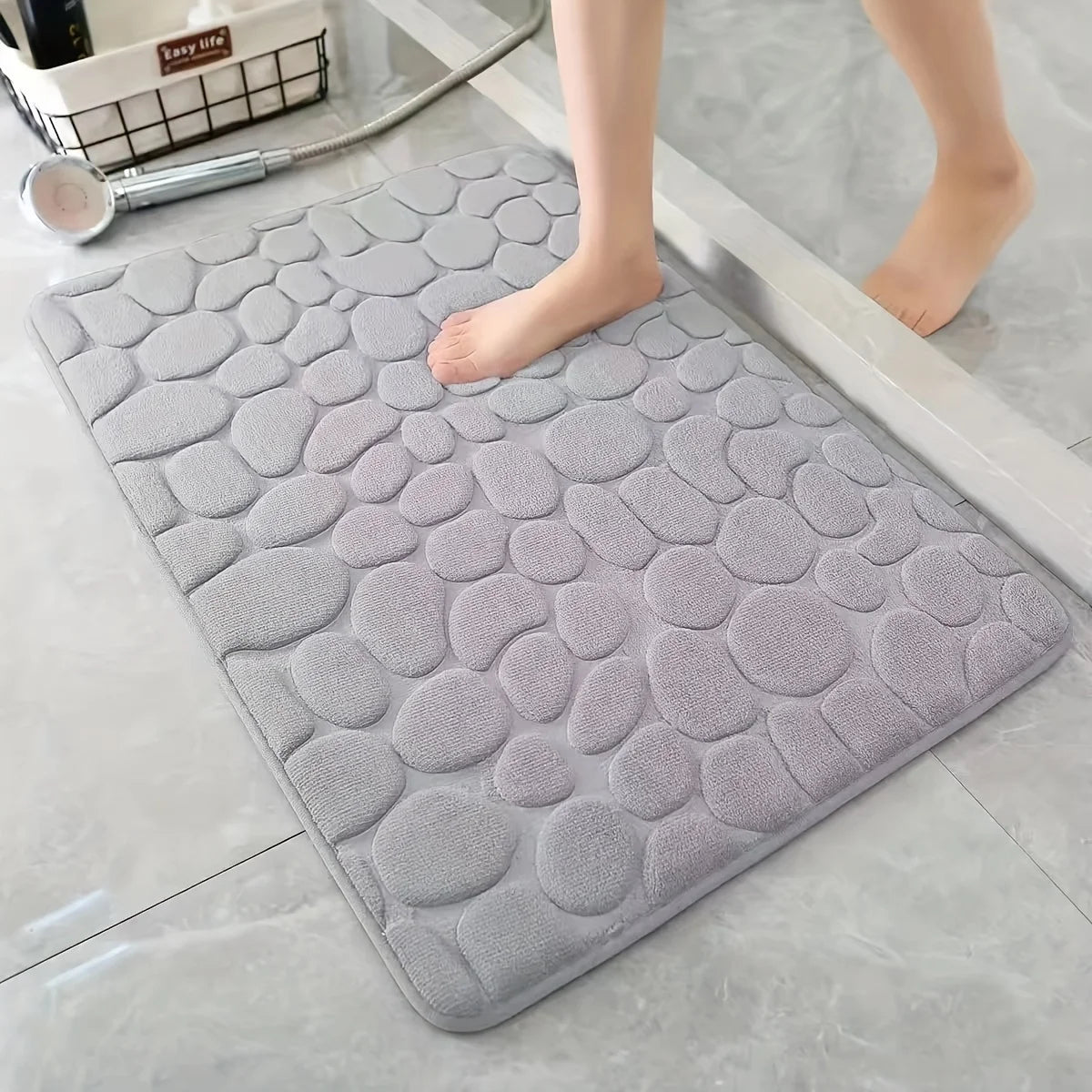 tapis bain gris texture galet moderne salle bain salon antidérapant épais mémoire foam polyester