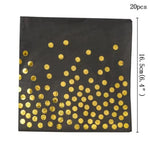 assiettes pois dorés noires gobelets serviettes tablecloth fête anniversaire mariage nouveauannée