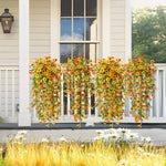 plantes artificielles suspendues fleurs orange jaune vert feuilles vertes moderne extérieur intérieur décoration maison