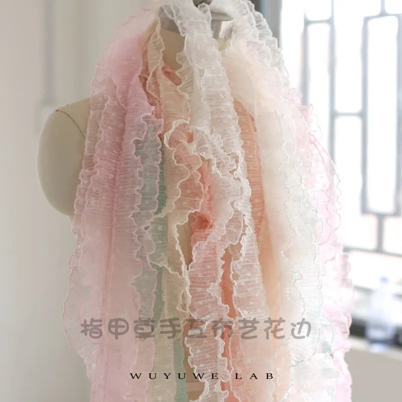 ruban plissé polyester 5cm large rose clair blanc vert pastel décoration mariage élégant